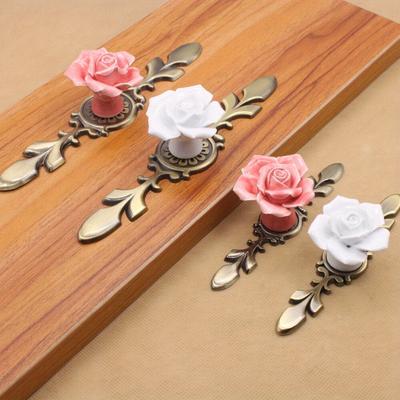 1PC Small Ceramic Antique Copper Rose Single Hole Handles Hand Kneaded Bronze White Cabinet Closet European Pumpkin Pulls