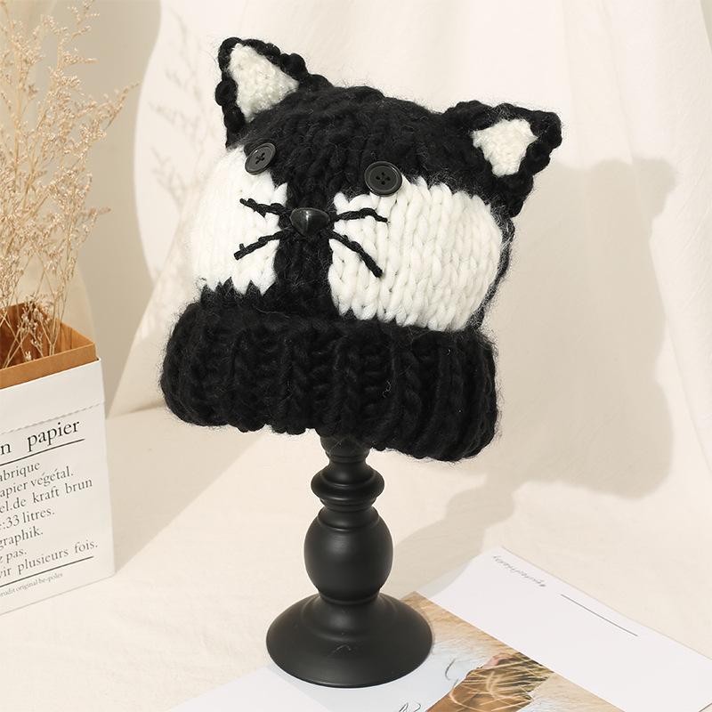 

Японская трендовая шапка повседневная мягкая милая шапка с кошачьими ушками женская зимняя трендовая в корейском стиле плюс бархатная утолщенная вязаная шапка M（56-58cm）