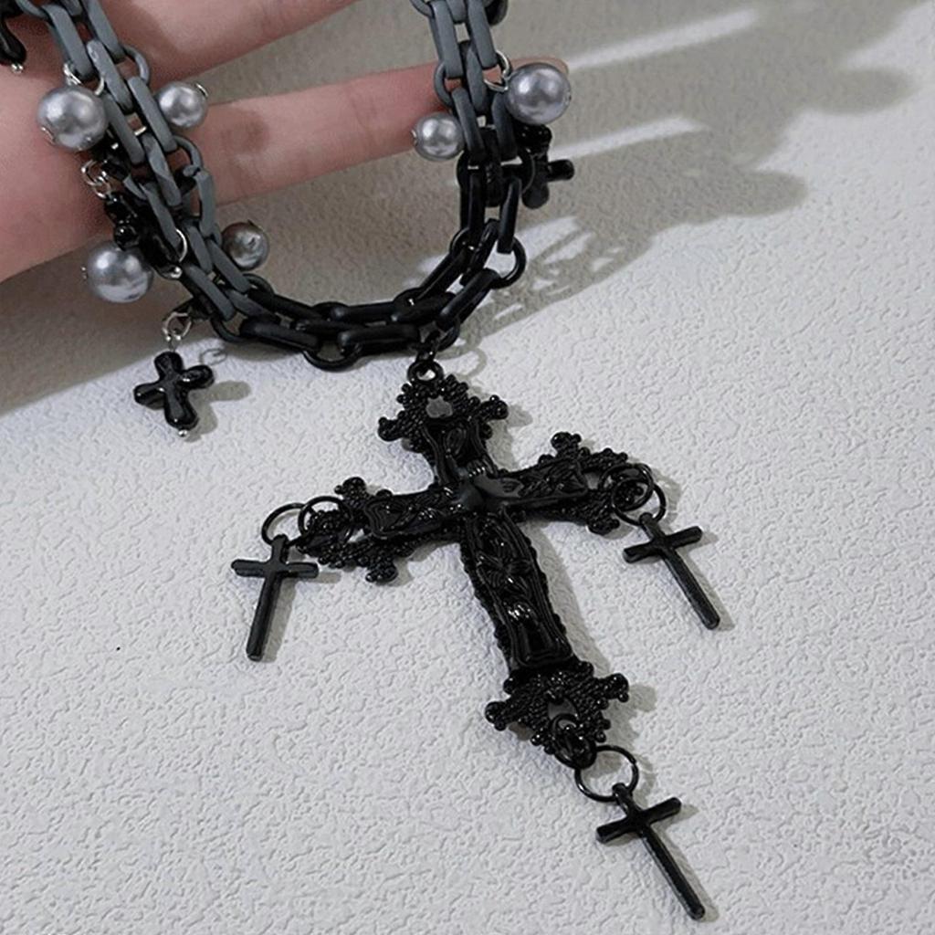 Fashionable Dark Crosses Necklace Portable Accessory for Women Embracing Gothic and Punk Styles With Comfortable Fit
