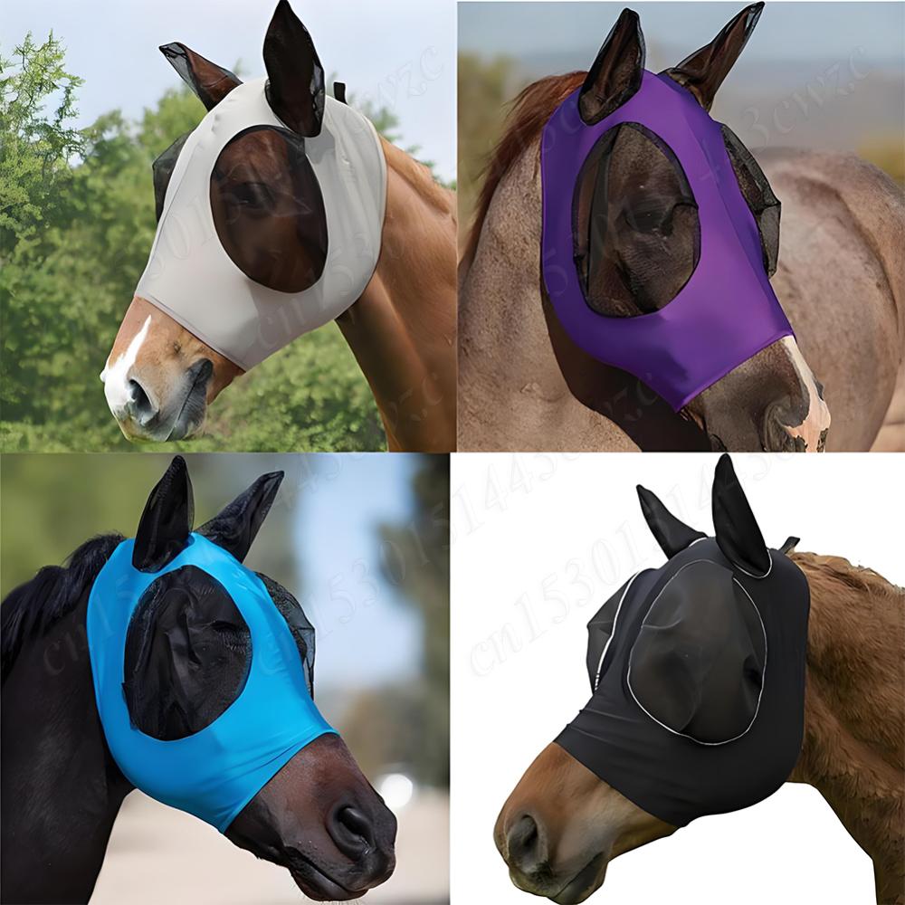 Horse Face Mask Anti Fly Stretchy Knitted Mesh Mask Breathable Anti Mosquito Mask Ear Protection Fly Mask Bonnet Net Anti-Worms