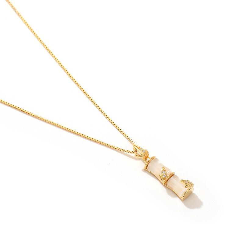 Chinese Style Elegant White Chalcedony Bamboo Pendant Women's Fashion Necklace