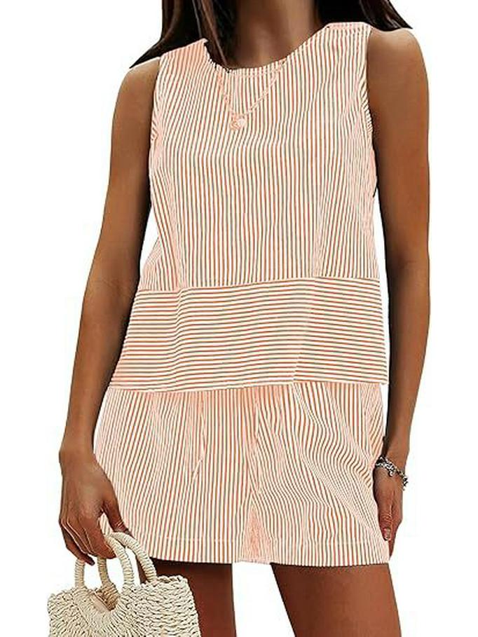 Sommer 2025 Ärmelloser Taillenanzug mit vertikalen Streifen