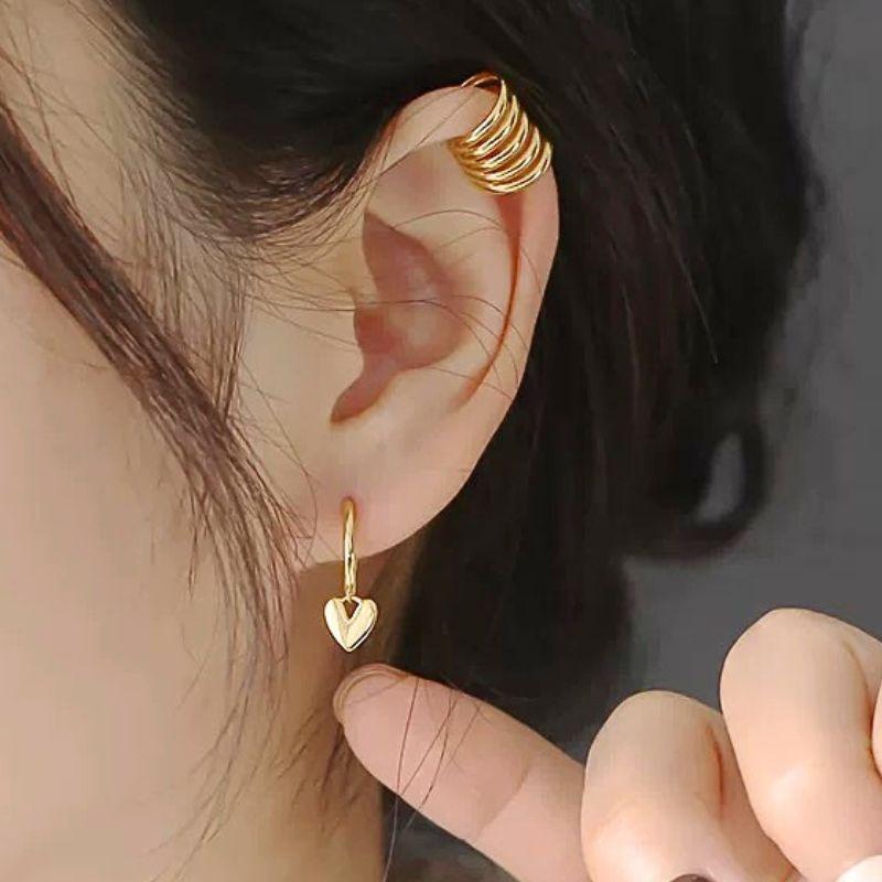 925 Silver Ear Needle Exquisite Heart Pendant Hoop Earrings Fashion Geometric Zircon Stud Earrings Women's Fine Jewelry