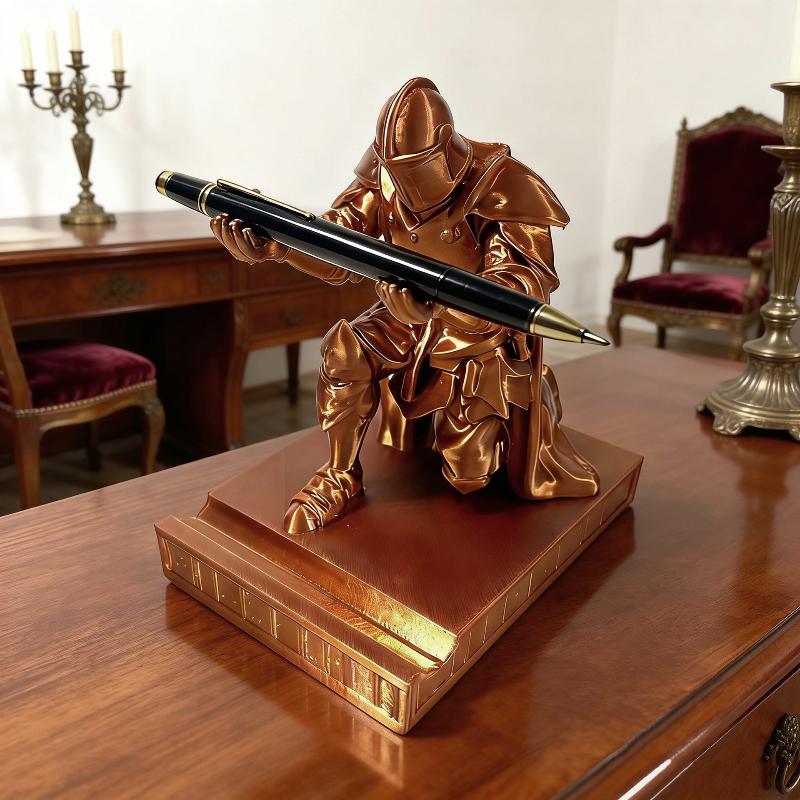 1Pcs Desk Accessories Armored Retro Soldier Pen Holder Warrior Pencil Stand Knight Desk Small Statue Ornaments