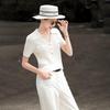 Damen Sommer POLO-Kragen Strick Kurzarm Top