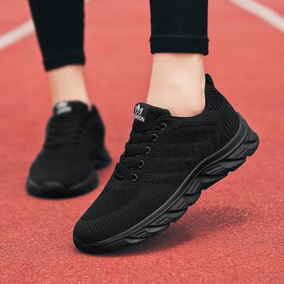 Frühlings- und Sommer-Netzschuhe leicht weichsohlige Sport-Laufschuhe Damen lässig rutschfest Reiseschuhe schwarz große Größe