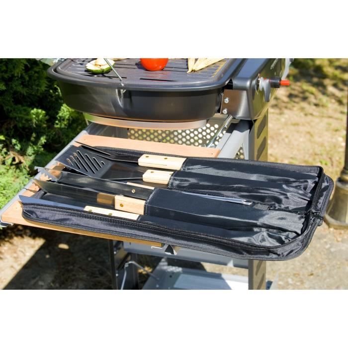 Set barbecue - campingaz - sacoche en tissu avec 5 ustensiles - métal et bois - noir