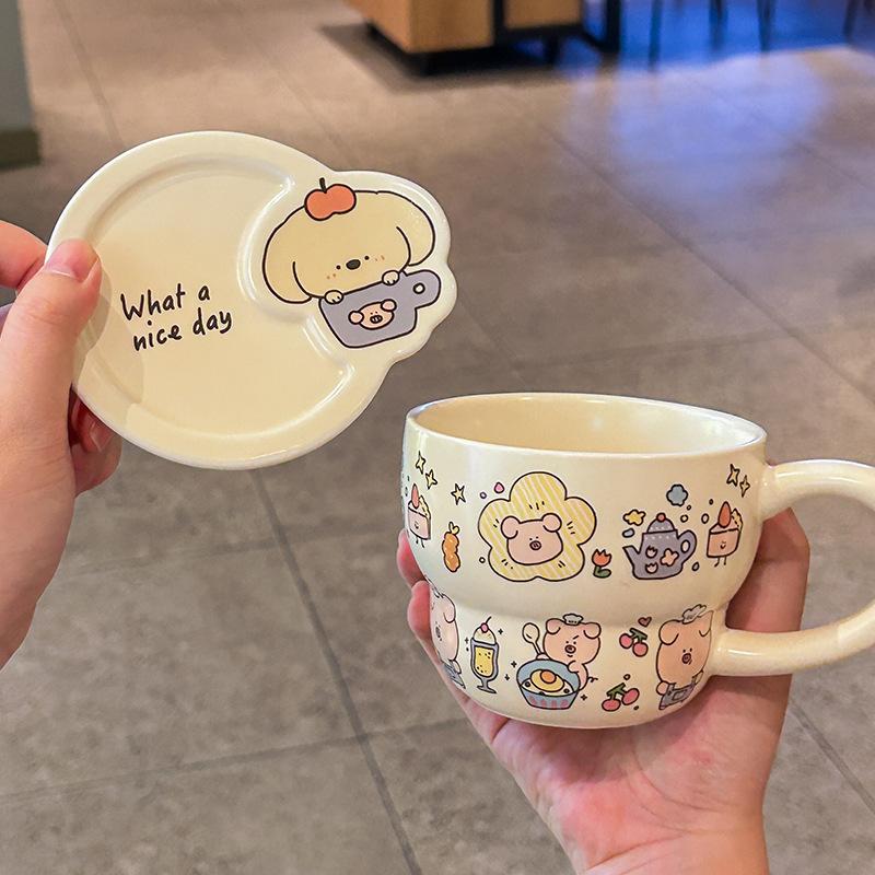 Birthday gift girl cute cartoon puppy ceramic mug for classmates and teachers school gift companion gift box