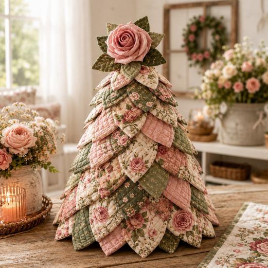Handgefertigtes Weihnachts-Tischornament DIY Gesteppter 3D-Baum Bastelset für Anfänger, Stoffflickerei Dekoratives Kunstset Feiertagsdekoration, Festlich