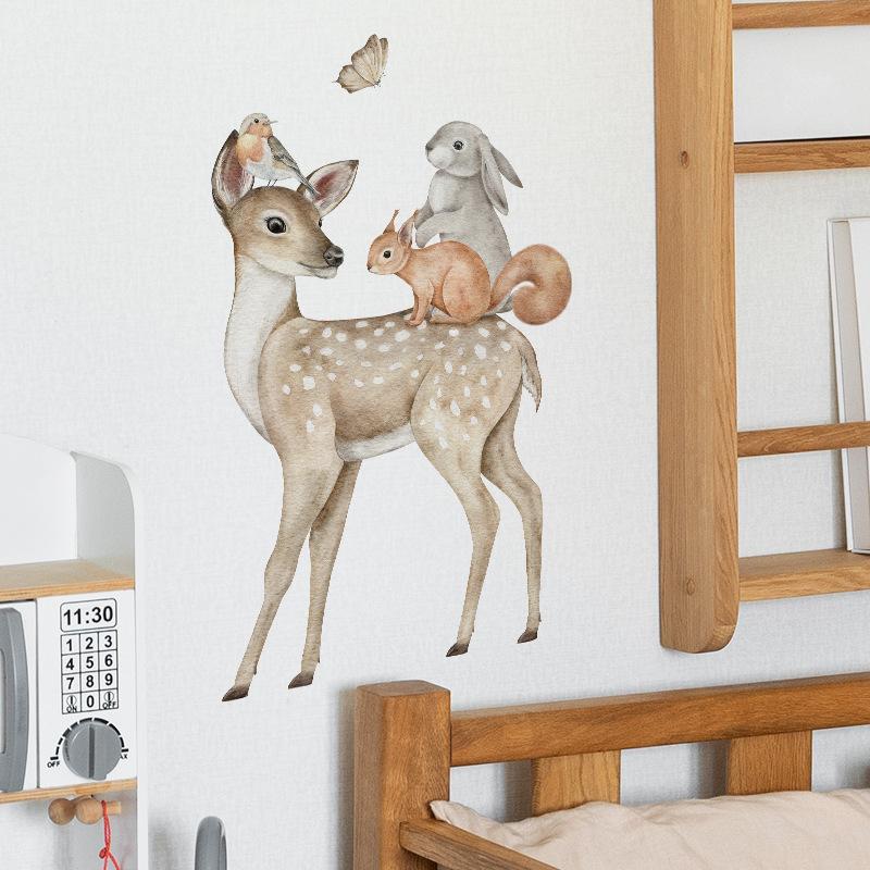 Cartoon Animal Sika Deer Fox Rabbit Children's Room Kindergarten Background Decorative Wall Stickers Room Decoration