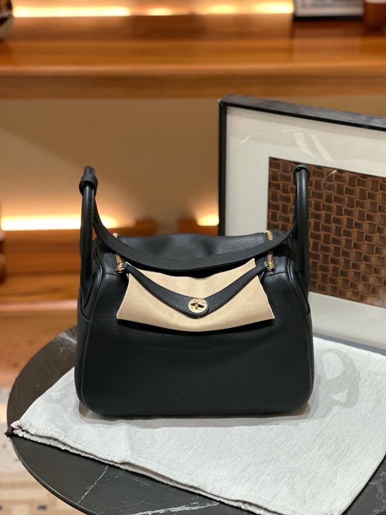 30TC Top Layer Cowhide Lock Plain Weave Coffee Tote Bag Large Capacity Real Leather Organizer Womens Bag