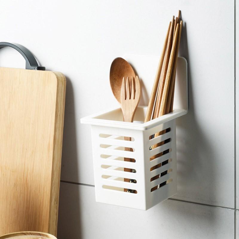 Quanshi Wall-Mounted Chopstick Holder, No Drilling Required, 2-Pack Chopstick And Spoon Rack, Sink Draining Chopstick Holder, Storage Box