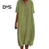 Letnia sukienka damska z dekoltem w serek, krótkimi rękawami, w kształcie litery A, jednolity kolor, duży dół, luźny sweter, codzienny strój, sukienka midi, randki, dojazdy do pracy, długa sukienka
