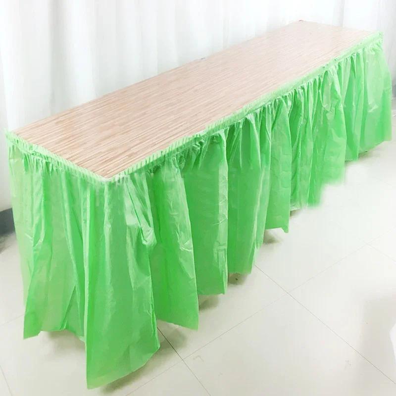 Disposable Table Skirt Plastic Party Desk Skirt Solid  73x420cm Table Cover for Birthday Party Wedding Festival Decoration