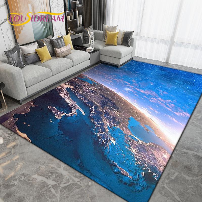 Galaxy Universe Space Stars Earth Area Rug Large,Carpet Rug for Living Room Bedroom Sofa Doormat Decoration,Non-slip Floor Mat