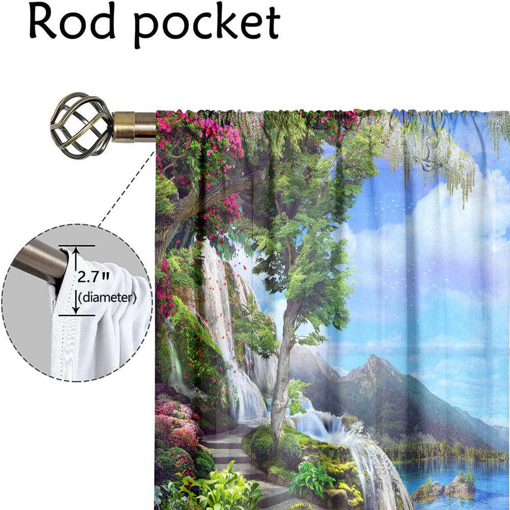 2Pcs Dreamland Curtains Waterfall Lake Mountain Print Living Room Bedroom Decor Curtains Nature Landscape Sunshade Curtains