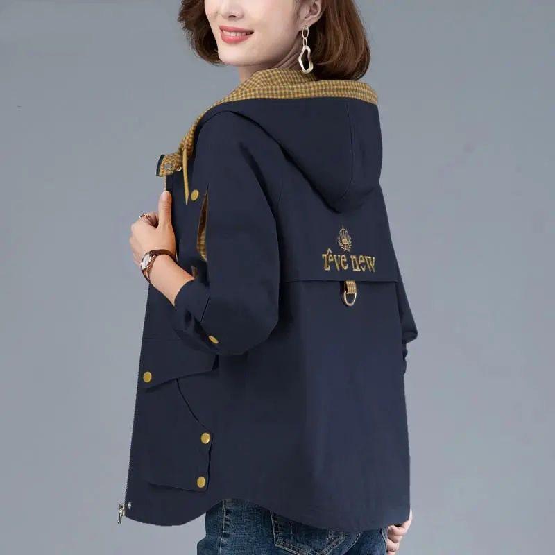Women Hooded Casual Plus Size Windbreaker Tops Spring Autumn Trench Coat Loose Jackets Female