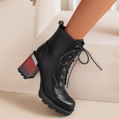 Damen Kurzstiefel mit hohen Absätzen Herbst und Winter neu dickabsatzig im britischen Stil Übergröße Kurzstiefel
