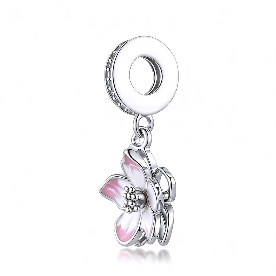 925 Silver-Plated Charms Jewelry Gift Sparkling Pink Air Balloon&Cherry Blossom Dangle Bead Fit Original Silver Bracelet