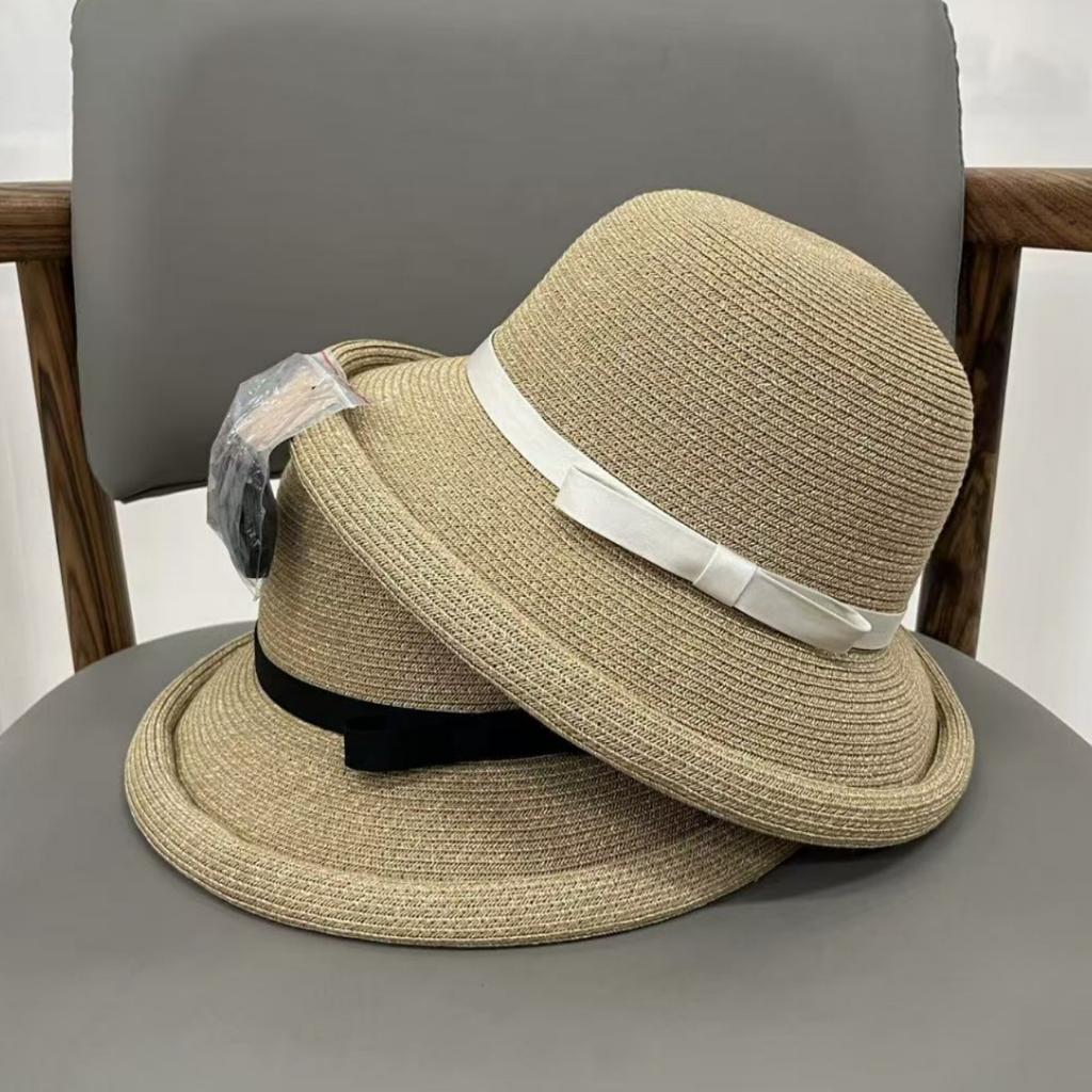 Daily Single Fine Grass Wide Brim Anti-ultraviolet Straw Woven Bucket Hat Women's Summer Fashion Sunshade Straw Hat Beach Sunscreen Basin Hat