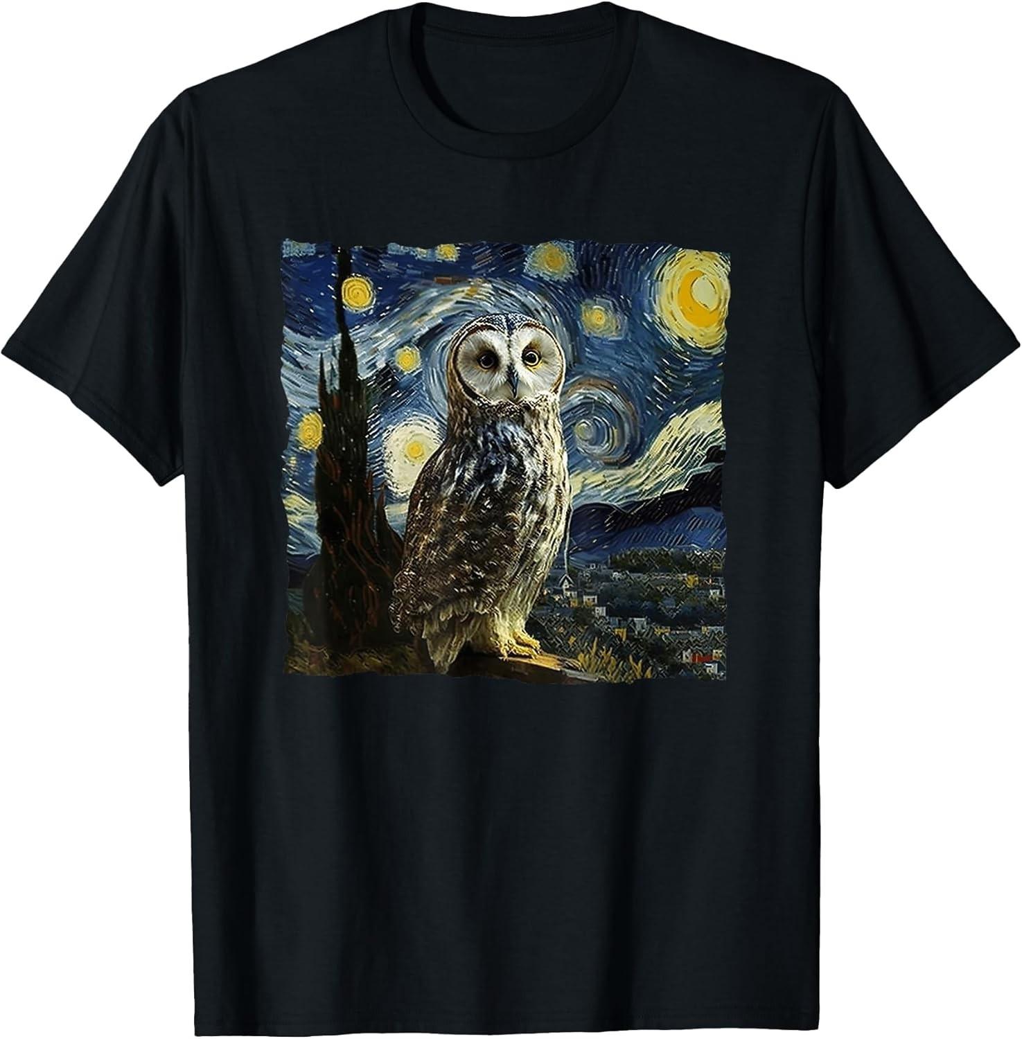 NEW LIMITED! Owl Starry Sky Night Painting Moon Cotton Tee - MADE IN USA XXL