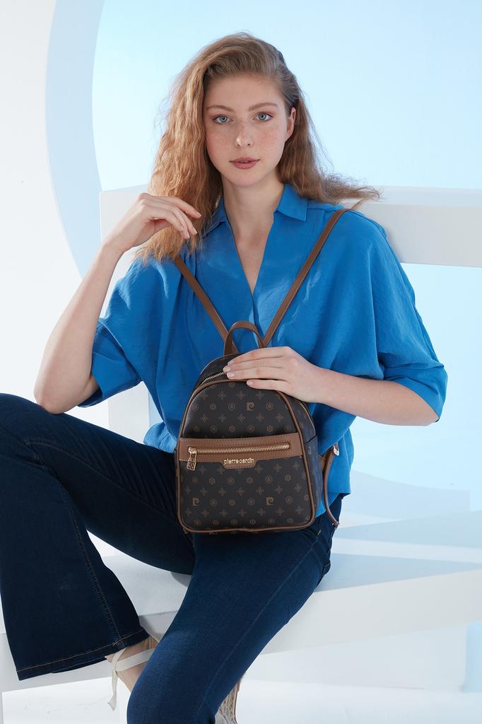 Original Pierre Cardin Coffee Monogram Luxury Backpack Coffee Monogram Women's Backpack