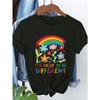 Women's Short Sleeve T-Shirt Rainbow Floral Graphic "It's Okay To Be Different" Letter Printed Summer Casual Round Neck Top