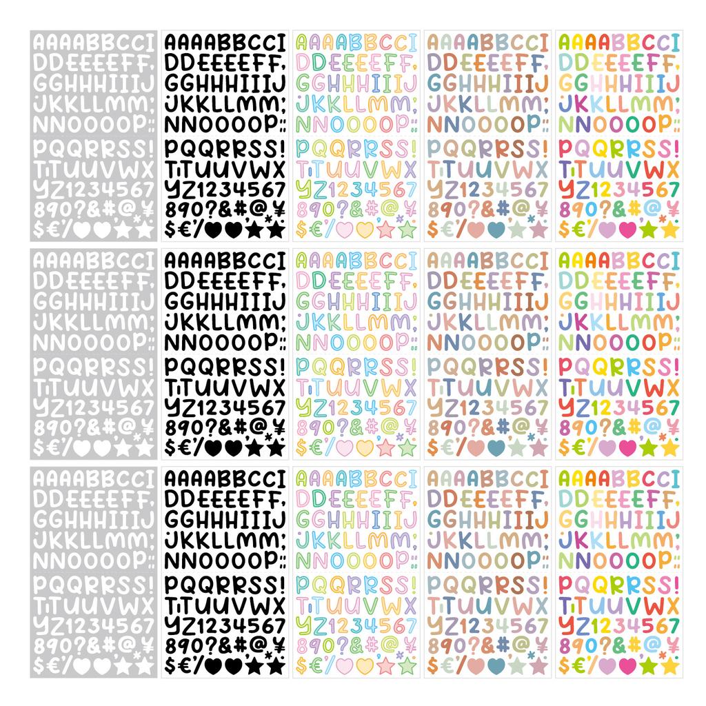 0.5-inch Cartoon Letter Sticker Set 15 Pieces 1350 Pieces Handbook Material Decoration Guka Letter Sticker