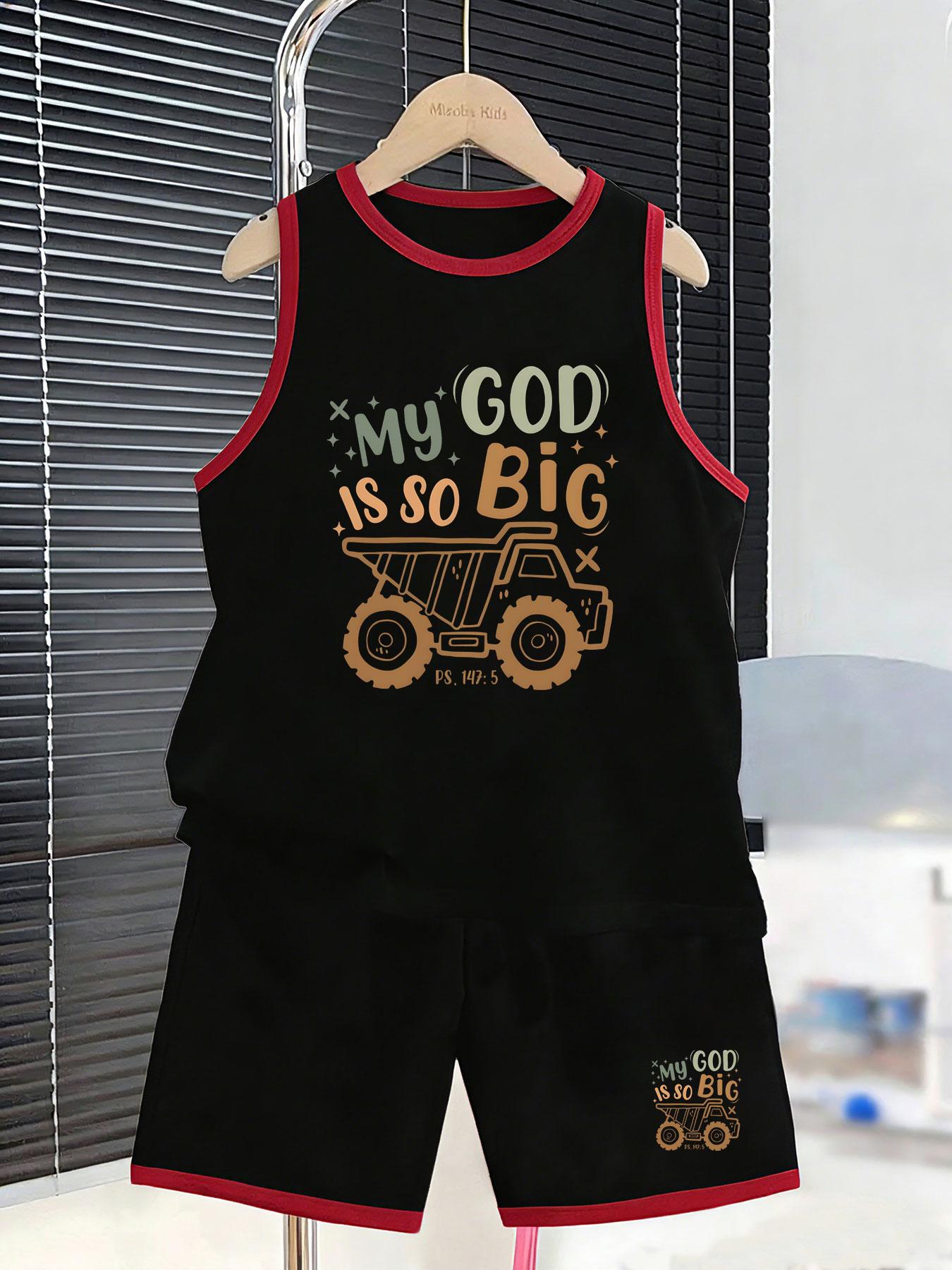 

Boys’ dump truck slogan set. Fun prints, breathable fabric, loose fit for playful summer wear. 2-3Y чёрный