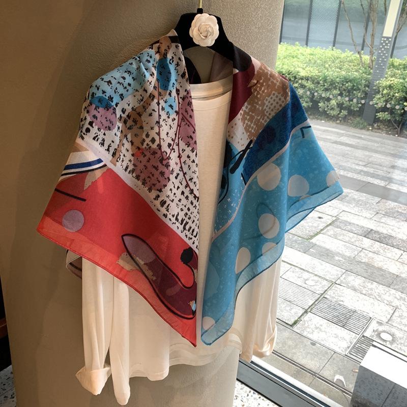 Large Square Scarf Silk Scarf Women'S Spring, Autumn And Summer Sunscreen Scarf With Shirt Neck Protection Scarf Thin Shawl Silk Scarf