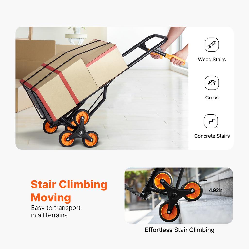 SucceBuy 440 lbs Folding Hand Truck Dolly with 6 Wheels & 2 Elastic Ropes Stair Climbing Cart for Shopping Moving Warehouse
