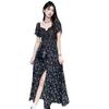 French Square Neck Floral Dress Women's Summer New Spice Girl Waist Medium and Long Split A-shaped Skirt