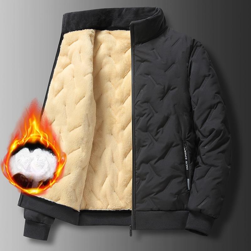 Men's Casual Standing Collar Ultrasonic Lamb Velvet Cotton Coat for Winter High Quality Fashionable Loose Warmth Plus Velvet Thick