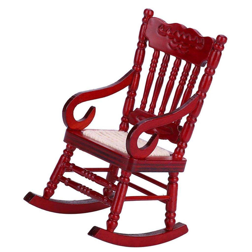 1:12 Miniature Furniture Wooden Rocking Chair for Dolls House Decor Toys (White)