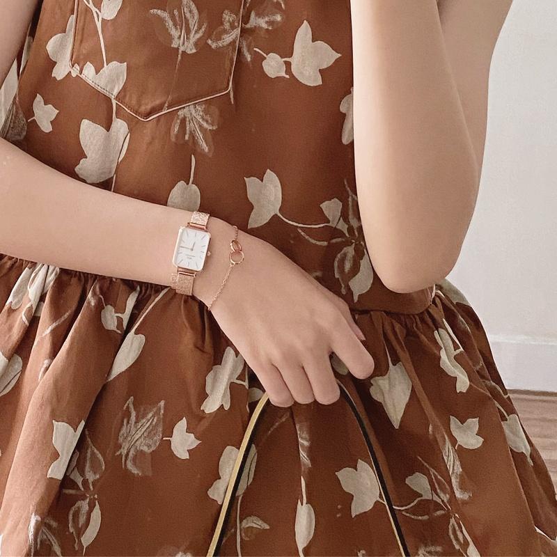 Daniel Wellington QUADRO series watch quartz movement stainless steel strap mother-of-pearl dial female watch simple small square watch DW00100510