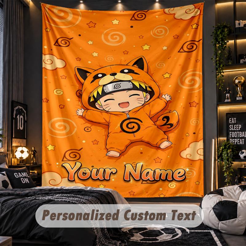 Personalized Wall Tapestry,Naruto Custom Printed Name, Fabric Wall Art For Indoor Room Backdrop