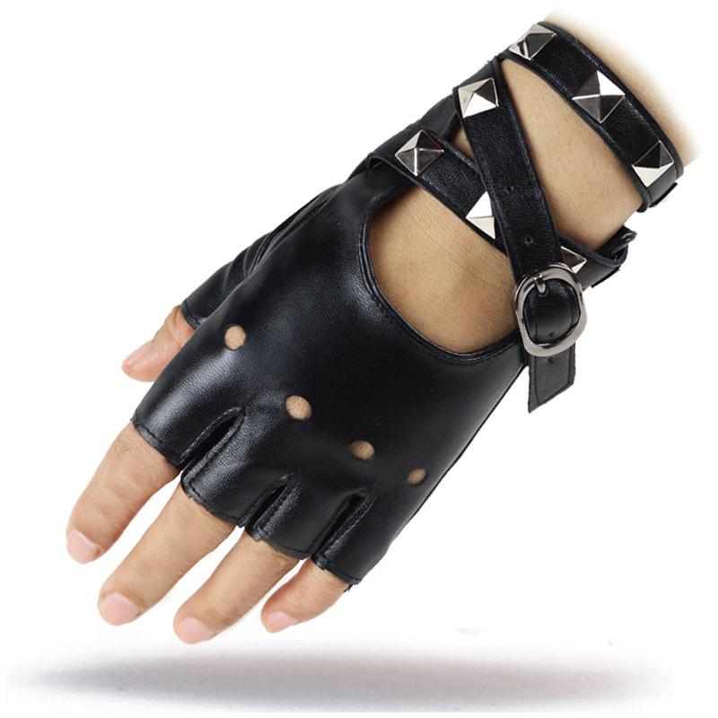 Coole Punk-Halbfinger-Lederhandschuhe für Damen für Nachtclub & Pole Dance