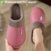 New Winter Couple Slippers  PU Leather Indoor Anti Slip Warm House Shoes