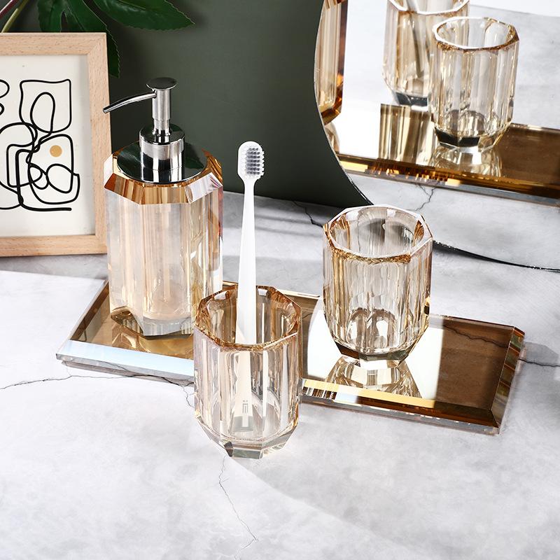 Glass lotion bottle transparent crystal bathroom set tray household soap dispenser set bathroom accessories organizer dispenser