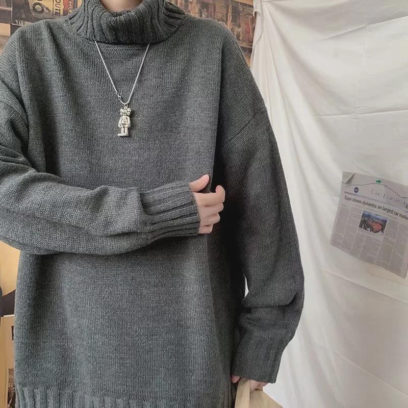 Men's Solid Color Slim Mid-Neck Sweater - Knitted Turtleneck for Autumn/Winter