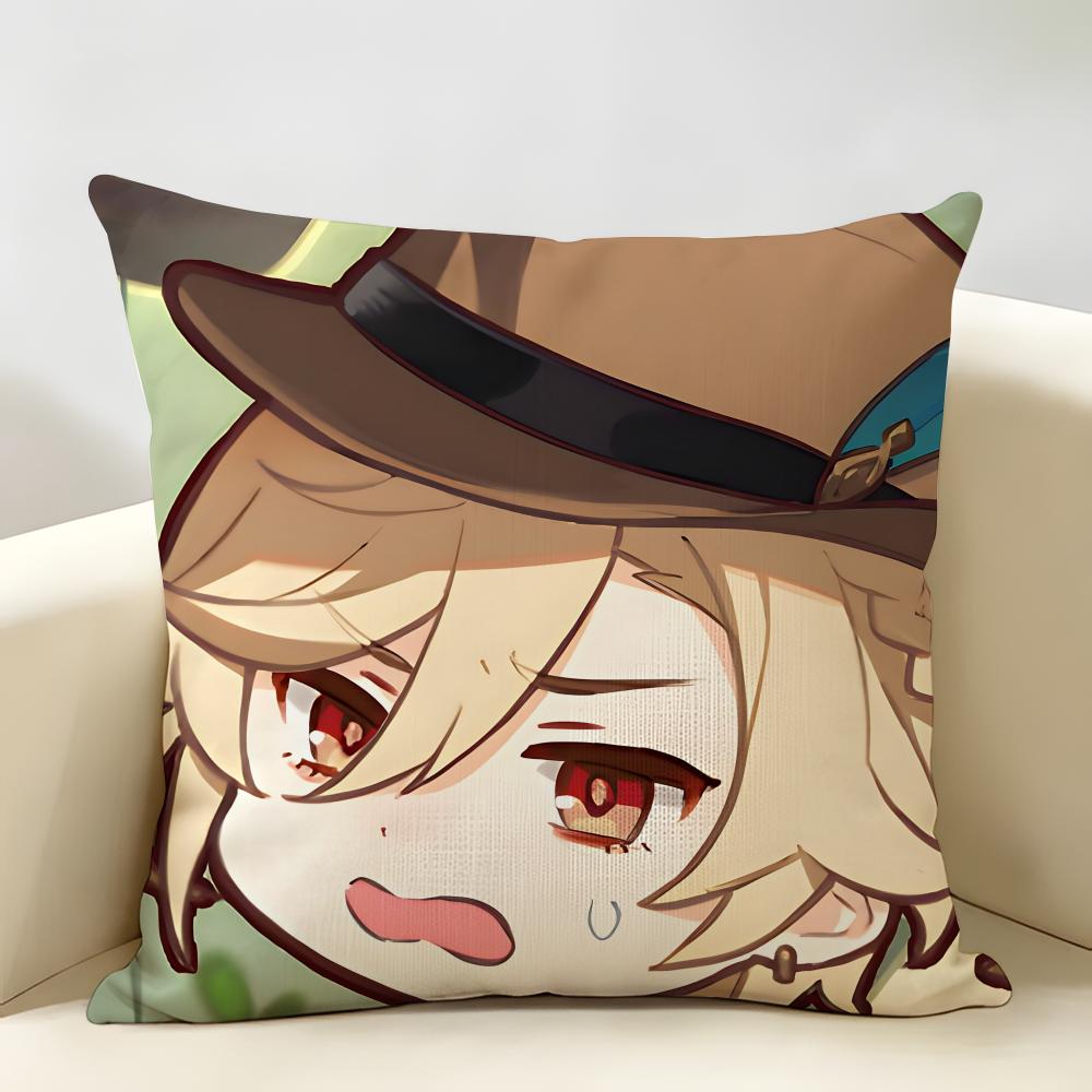 Kaveh Cute Genshin Impact Cushion Cover Natural Linen Organic Fabric DoubleSided Printing Room Sofa Decor Pillow Case