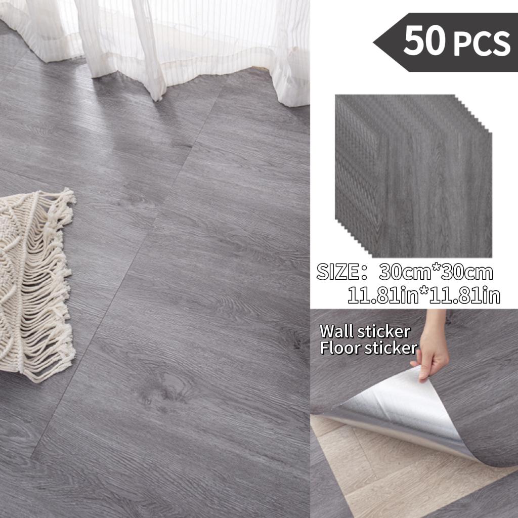 NINETAI Peel And Stick Floor Tile, 50pcs Vinyl Plank Wood Grain Look 11.81in*11.81in/48 Sq.Ft, Kitchen Mats For Floor