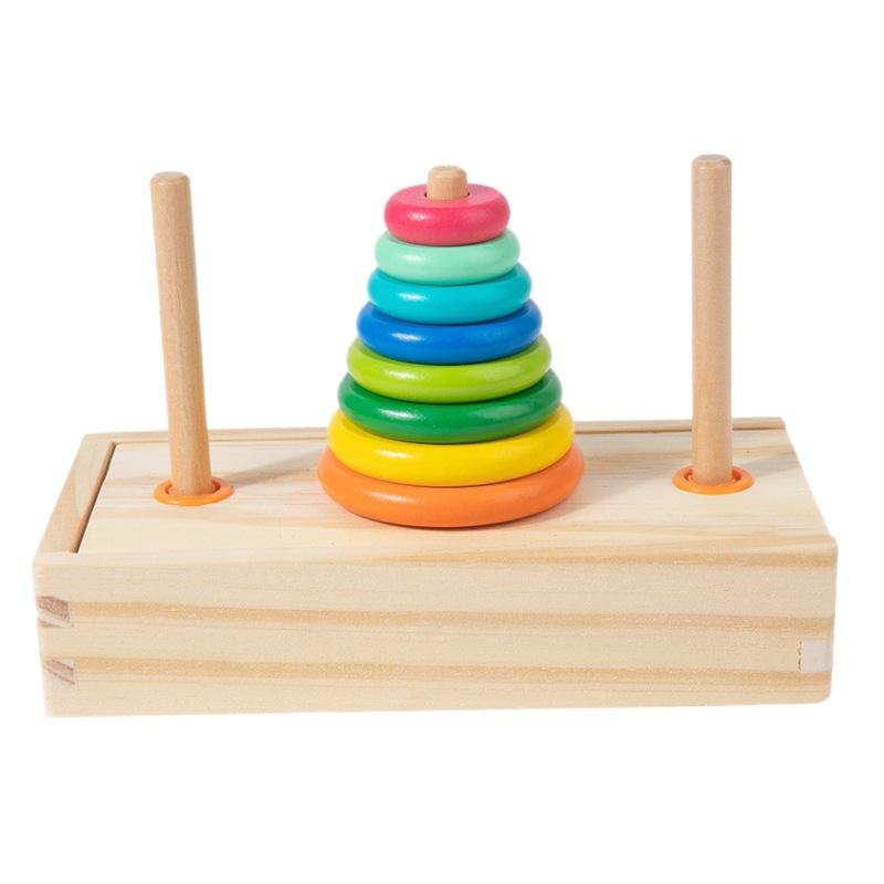 Wooden Children'S Early Education Educational Eight-Story Hannota Rainbow Tower Building Block Storage Stacking Music Matching Toys