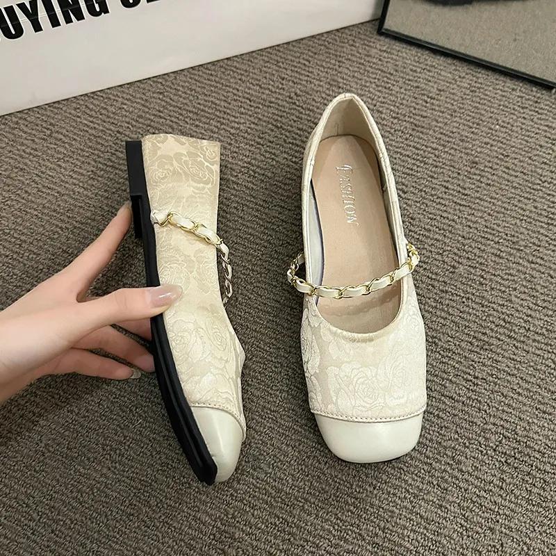 Shoes Woman Flats Shallow Mouth Square Toe Dress Comfortable New Summer Mary Janes Summer Shoes Ladies Female Footwear Square To