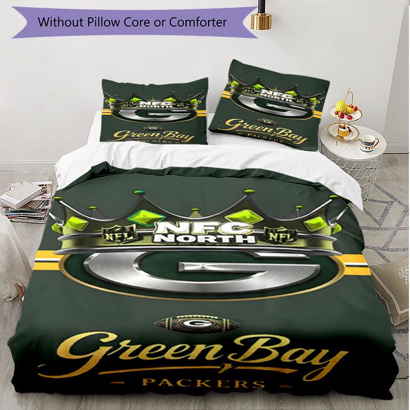 3pcs Duvet Cover Set (1*Duvet Cover + 2*Pillowcase, Without Core), Green Bay Packers Print Soft All‑Season Bedding Set, Home Bedroom Decor Gift