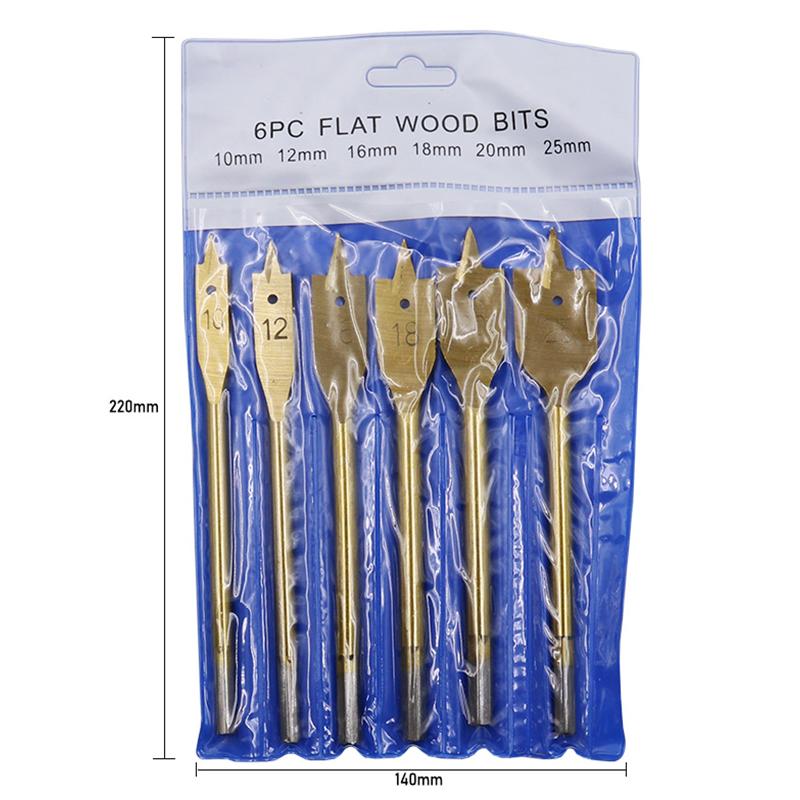 6-teiliges Set Titan-Sechskantschaft-Spatenbohrer Flachbohrer Holzbohrer 3-Punkt-Holzbearbeitungsöffner Elektrowerkzeuge Lochsäge 10-32 mm