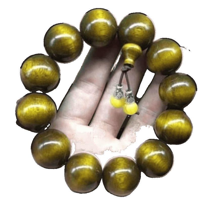 Gold-Veined Phoebe Wood Wenwan Bead Bracelet - Dark Wood, Water Ripple Pattern, Unisex, 2.0 Size.