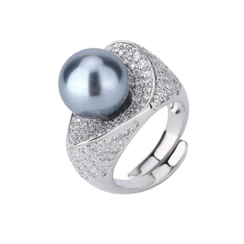 Jewelry Copper Platinum Plated Pearl Temperament Design Ring 12Mm