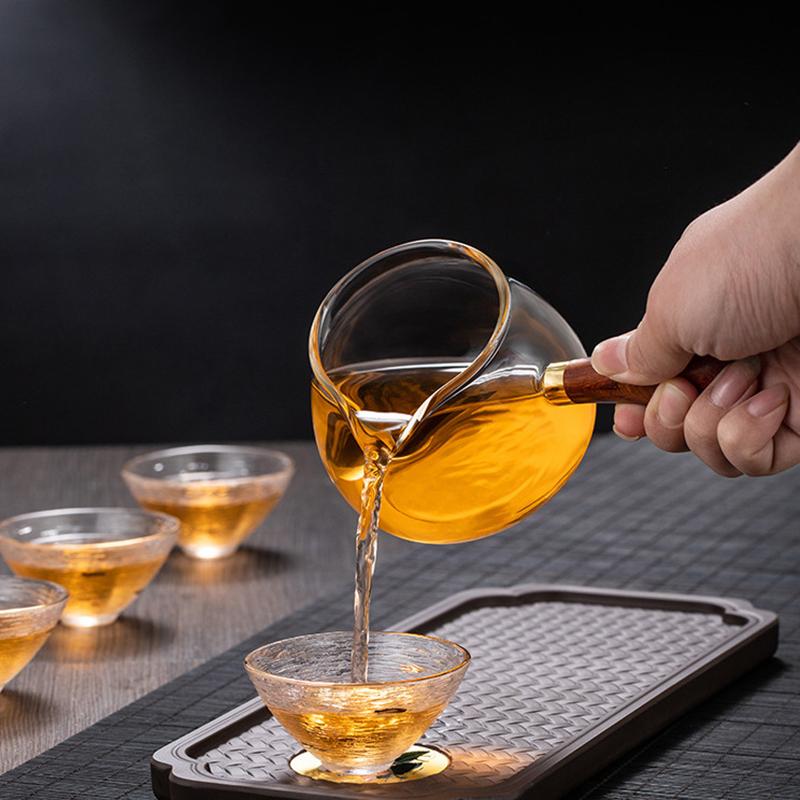 350ML Glass Tea Dispenser Creative Fair Cup Eagle Mouth Side Wood Handle Heat-resistant Kung Fu Tea Cup Transparent Teapot