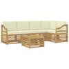 Corner Sofa Set with Cushions 6 Pcs White and Cream Solid Acacia Wood